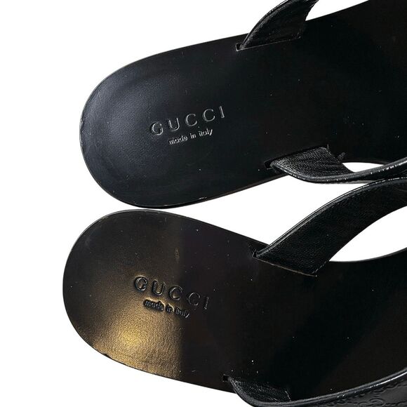 Gucci Microguccissima Patent Leather Interlocking GG Thong Sandals EU 36.5 Black - Picture 7 of 11